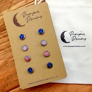 Hypoallergenic Druzy Earrings Set 4 Pairs Silver Colour 09