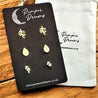 Hypoallergenic Stainless Steel Earrings Set 3 Pairs Gold Colour Branches Teardrops & Leaves