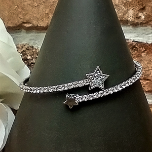 Rhodium Plated CZ Stars Bangle Bracelet