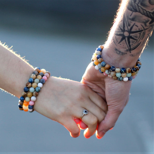 Set of 2 Friendship Bracelets - Eternity - Leopard Skin Jasper & Lava Stone - Pamper Dreams