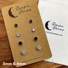 Hypoallergenic Silver Colour Stainless Steel Clear & Black CZ Round Bezel Setting 4 Pairs Set