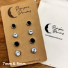 Hypoallergenic Silver Colour Stainless Steel Clear & Black CZ Round Bezel Setting 4 Pairs Set