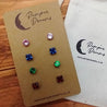 Hypoallergenic Stainless Steel CZ & Opalite Earring Set 4 Pairs Silver Colour C002