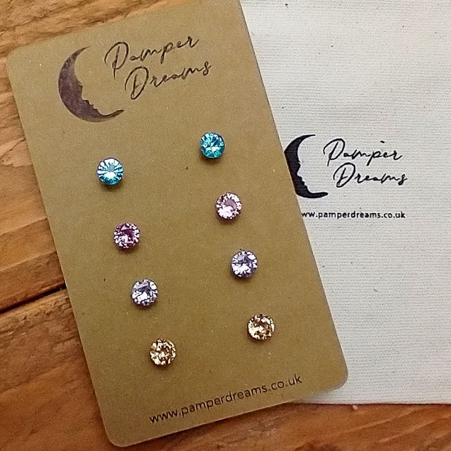 Hypoallergenic Stainless Steel CZ & Opalite Earring Set 4 Pairs Silver Colour D003