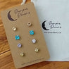 Hypoallergenic Stainless Steel CZ & Opalite Earring Set 4 Pairs Silver Colour D009