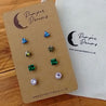 Hypoallergenic Stainless Steel CZ & Opalite Earring Set 4 Pairs Silver Colour D010