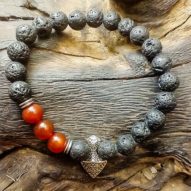 Lava Stone Bracelet - Axe-Head Carnelian