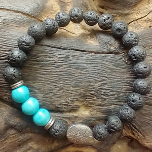 Lava Stone Bracelet - Leaf & Turquoise Howlite