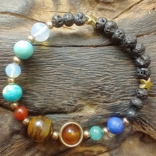 Lava Stone Bracelet - Gold Solar System