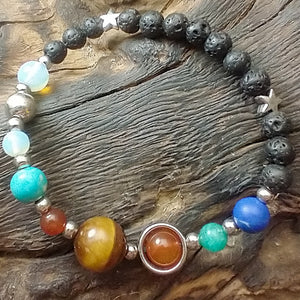 Lava Stone Bracelet - Silver Solar System