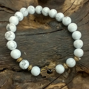 Chakra Bracelet - Antique Gold Hamsa & White Howlite