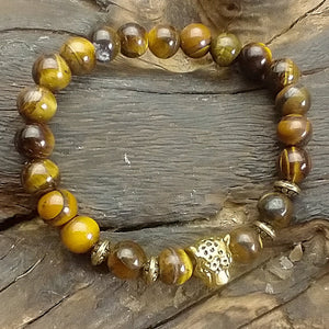 Chakra Bracelet - Gold Tiger Head & Tiger Eye