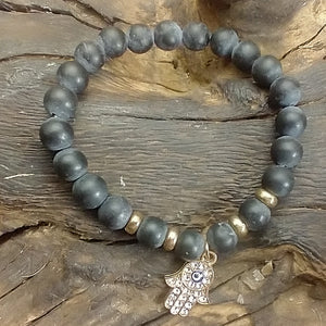 Chakra Bracelet - Evil Eye Hamsa & Black Agate