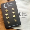 Hypoallergenic Stainless Steel Earrings Set 4 Pairs Gold Colour Cactus Spiders Dolphins & Leaves