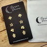 Hypoallergenic Stainless Steel Earrings Set 4 Pairs Gold Colour Tree Of Life Stars Cherries & Hamsa Hands