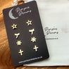 Hypoallergenic Stainless Steel Earrings Set 4 Pairs Gold Colour Stars Dragonflies Flowers & Celtic Cross
