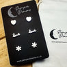 Hypoallergenic Stainless Steel Earrings Set 3 Pairs Silver Colour Hearts Love & Flowers