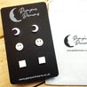 Hypoallergenic Stainless Steel Earrings Set 3 Pairs Silver Colour Moons Smiley Faces & Squares