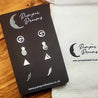 Hypoallergenic Stainless Steel Earrings Set 4 Pairs Silver Colour Yin Yang Pineapples Triangles & Feathers