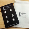 Hypoallergenic Stainless Steel Earrings Set 3 Pairs Silver Colour Round Moon & Stars Flowers