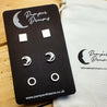 Hypoallergenic Stainless Steel Earrings Set 3 Pairs Silver Colour Squares Moons & Circles