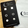Hypoallergenic Stainless Steel Earrings Set 3 Pairs Silver Colour Squares Circles & Round