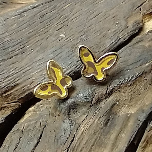 Gold Colour Leopard Print Butterfly Fashion Stud Earrings