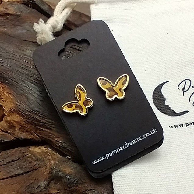 Gold Colour Leopard Print Butterfly Fashion Stud Earrings