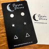 Hypoallergenic Stainless Steel Earrings Set 3 Pairs Silver Colour Round Stars &Triangles