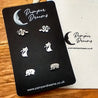 Hypoallergenic Stainless Steel Earrings Set 3 Pairs Silver Colour Snakes Cats & Elephants