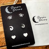 Hypoallergenic Stainless Steel Earrings Set 3 Pairs Silver Colour Butterflies Star & Moon Hearts