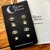 Hypoallergenic Stainless Steel Earrings Set 4 Pairs Gold Colour Dolphins Roses Butterflies & Leaf