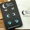 Hypoallergenic Stainless Steel Earrings Set 3 Pairs Silver/multicolour Dragonflies Moons & Kissing Swans