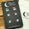 Hypoallergenic Stainless Steel Earrings Set 3 Pairs Silver/multicolour Kissing Swans Starfish & Evil Eye