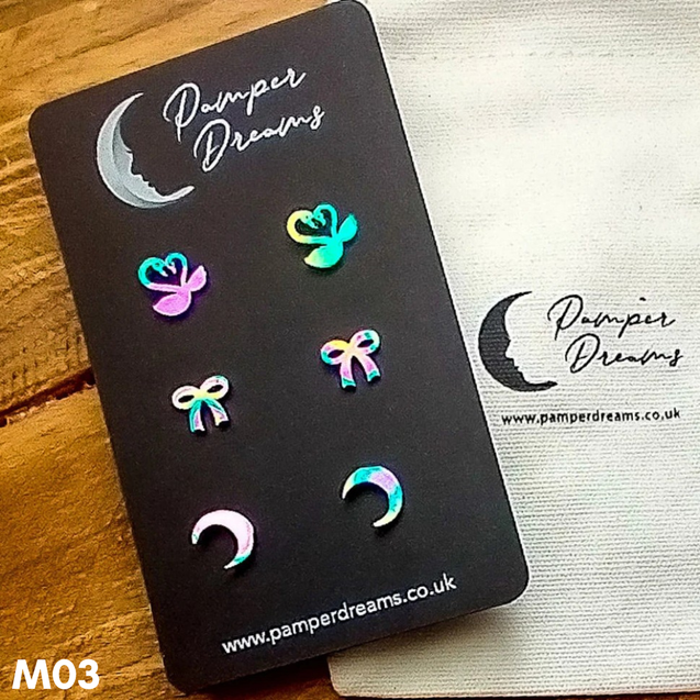 Hypoallergenic Stainless Steel Earrings Set 3 Pairs Silver/multicolour Kissing Swans Bows & Moons