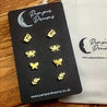 Hypoallergenic Stainless Steel Earrings Set 4 Pairs Gold Colour Dolphins Spiders Butterflies & Leaf