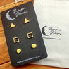 Hypoallergenic Stainless Steel Earrings Set 3 Pairs Gold Colour Triangle Square & Round