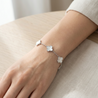 Silver Stainless Steel & White Shell Four Leaf Clover Fashion Bracelet
