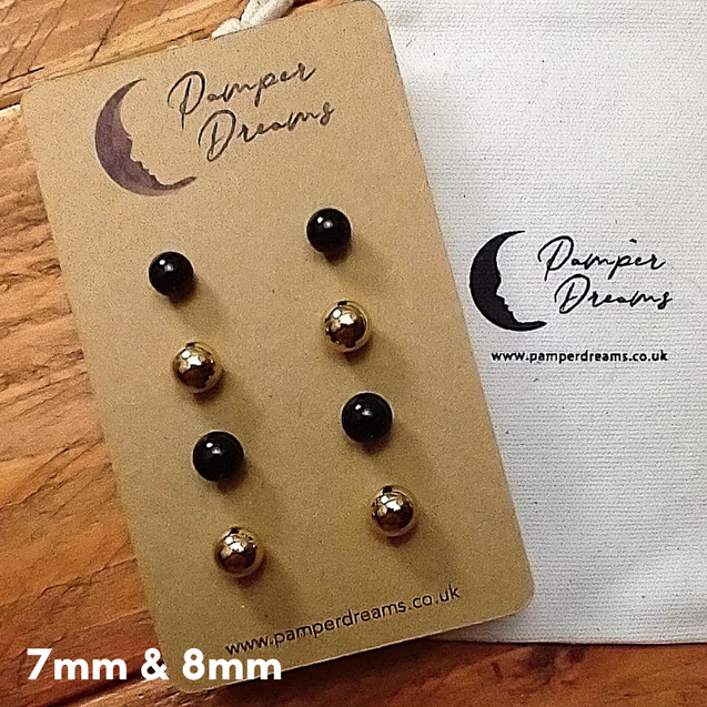 Hypoallergenic Stainless Steel Classic Ball Earrings Set 4 Pairs Silver & Black Colour