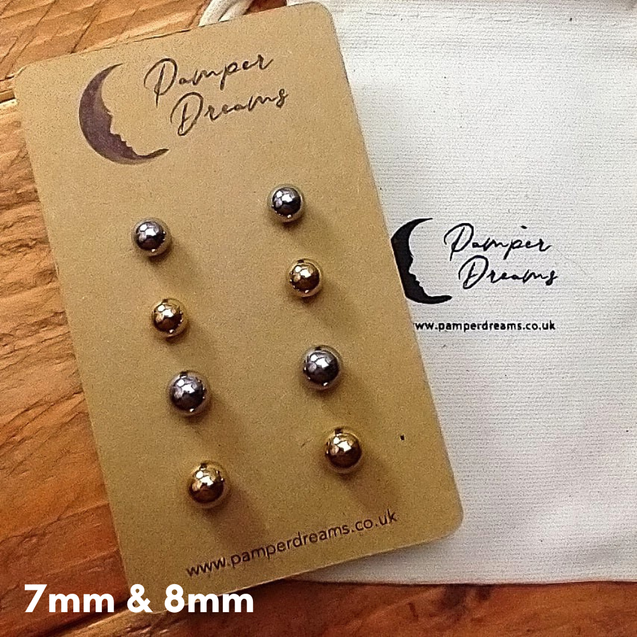 Hypoallergenic Stainless Steel Classic Ball Earrings Set 4 Pairs Silver & Gold Colour