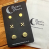 Hypoallergenic Stainless Steel Earrings Set 3 Pairs Gold Colour Round Crosses & Circles