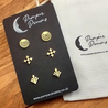 Hypoallergenic Stainless Steel Earrings Set 3 Pairs Gold Colour Circles Crosses & Fleur De Leys