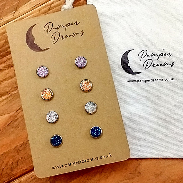 Hypoallergenic Druzy Earrings Set 4 Pairs Silver Colour -  11