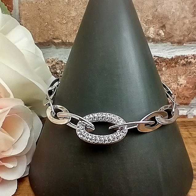 Rhodium Plated Oval CZ Bracelet