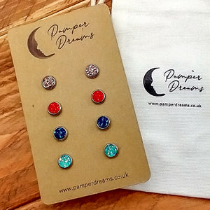 Hypoallergenic Druzy Earrings Set 4 Pairs Silver Colour -  23