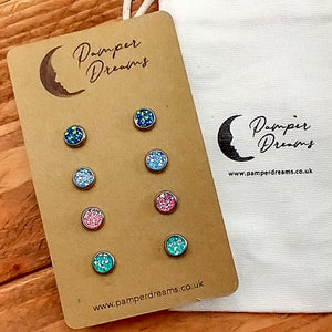 Hypoallergenic Druzy Earrings Set 4 Pairs Silver Colour -  26