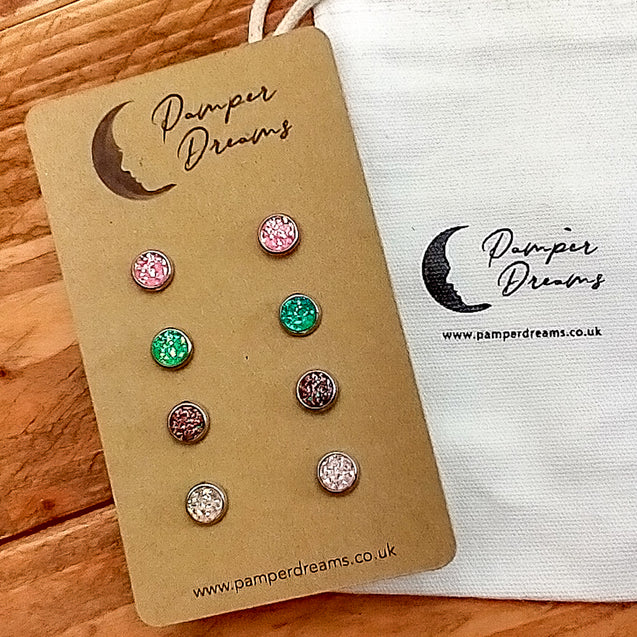 Hypoallergenic Druzy Earrings Set 4 Pairs Silver Colour -  37