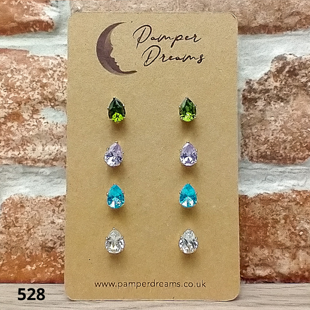 Hypoallergenic Stainless Steel CZ Opalite Earring Set 4 Pairs Gold Colour 528