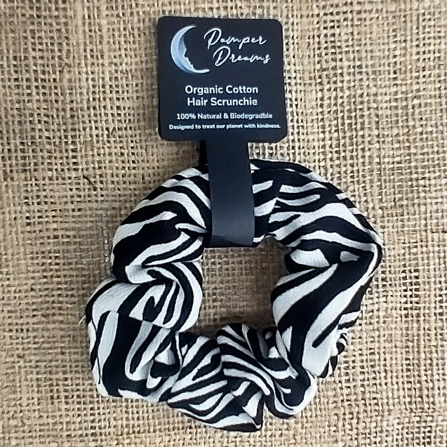 Black & White Zebra Print Organic Cotton Eco-Friendly Hair Scrunchies - Pamper Dreams
