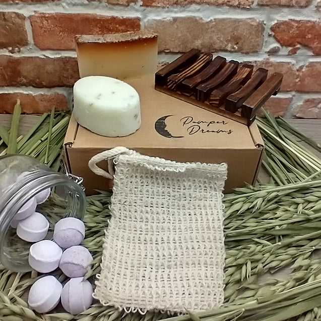 Lavender Body Pamper Gift Set With Dark Wood Soap Rack